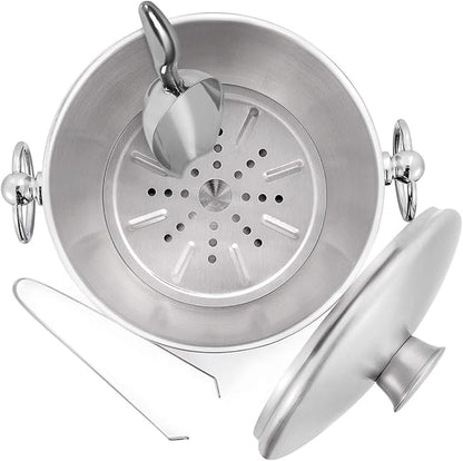 Ice Bucket with Lid, Scoop, Tongs and Strainer - Well Made Insulated Stainless Steel Keep Ice Frozen Longer - Ideal for Cocktail Bar, Parties, Chilling Wine, Champagne - 3 Liter (Stainless Steel)