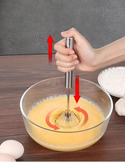 Stainless Steel Semi-Automatic Whisk, Hand Push Rotary Whisk Blender, Versatile Milk Frother for Blending, Whisking, Stirring (12 Inch)