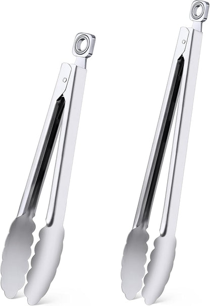 Kitchen Tongs for Cooking - 9 Inch & 12 Inch Heat Resistant Stainless Steel Metal Locking Tong, BBQ Tongs Grill Tong for Cooking, Grilling, BBQ/Barbecue, Food (9+12 inch)