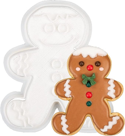 Flycalf Christmas Cookie Cutters Gingerbread Man with Plunger Stamps with Plunger Stamps PLA Baking Gift