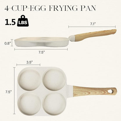GiPP Nonstick Egg Frying Pan, 4-Cup Granite Non Stick Omelette Pan Skillet for Breakfast, Pancake Pan with Heat-Resistant Handle, Compatible with All Stovetops, Easy to Clean, PFOA Free, White
