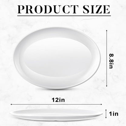Dandat 12 Pcs Large Serving Platters Oval Trays White Plates Serving Dish for Wedding Party Restaurant Home Steak, Taco, Sushi, Appetizer, Cake (12 Inch)
