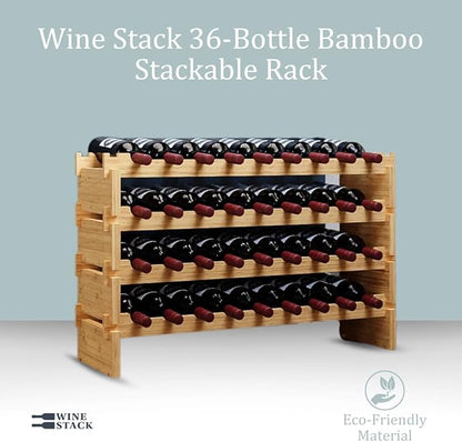 36 Bottle Bamboo Stackable Freestanding Wine Rack, No Tools Assembly, Durable, Wine and Liquor Bottle Storage for Small Spaces
