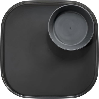 madesmart Dipware Reusable Dining Plate/Serving Tray for Appetizers and Snacks, Food-Safe Appetizer Serving Platter with Removable Dip Bowl, Carbon