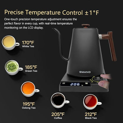 Electric Kettles, Gooseneck Electric Kettle, ±1℉ Temperature Control, for Pour Over Coffee and Tea, 304 Stainless Steel Inner, BPA-Free, Quick Heating Electric Kettles for Boiling Water, 1L Black