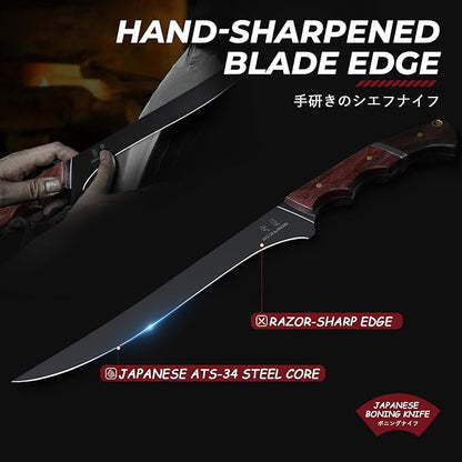 Boning Knife 7 inch - Brisket Trimming Knives for Meat Cutting, Black Butcher Slicing Knives with Full Tang Handle, Kitchen Fillet Knife for Birthday Dad Mom Gift