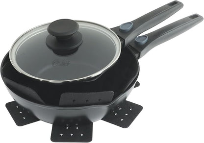 Oster SmartHandle Advance 13-Piece Ceramic Nonstick Cookware Set – Matte Black Finish, Gray Interior, Induction Base, Detachable Handles, Oven & Dishwasher Safe, With Utensils & Pan Protectors