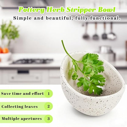 Pottery Herb Stripper Bowl, Ceramic Herb Stripper, handmade, different sizes of round holes, kitchenware for root removal (WHITE, 1)
