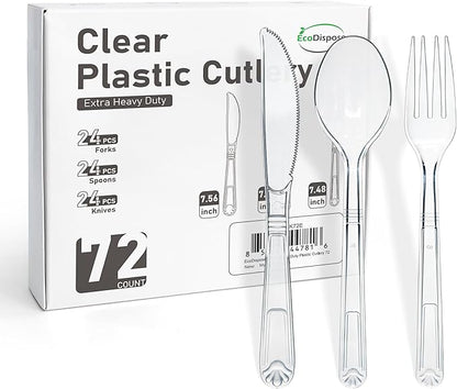 EcoDispose 72 Pcs Extra Heavy Duty Plastic Silverware Set, Disposable Utensils includes 24 Knives, 24 Forks and 24 Spoons
