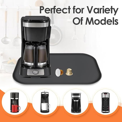 TOHONFOO Silicone Coffee Maker Mat with Lip, 17.4'' x 10.6'' Heavy Duty Coffee Maker Mat for Countertops, Coffee Tray Fit Under Coffee Machine Appliance Automatic Machines Espresso Accessory, Black