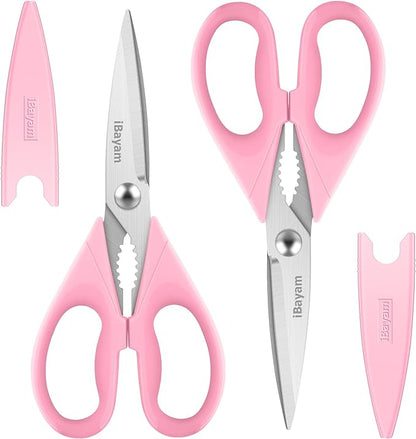 Gifts for Women, Mom, Wife, Her - Couple, Happy Birthday, Wedding Gifts, Christmas Day, Housewarming Gifts, iBayam Kitchen Scissors Heavy Duty Meat Poultry Shears Dishwasher Safe, Pink Stuff