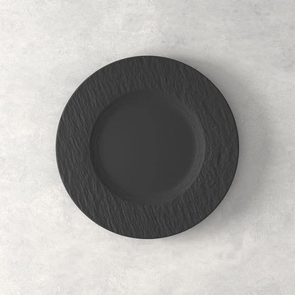 Villeroy & Boch Manufacture Rock 4-Piece Place Setting, Dinner Plate, Salad Plate, Rice Bowl, Pasta Bowl, Premium Porcelain, Made in Germany, Matte Black