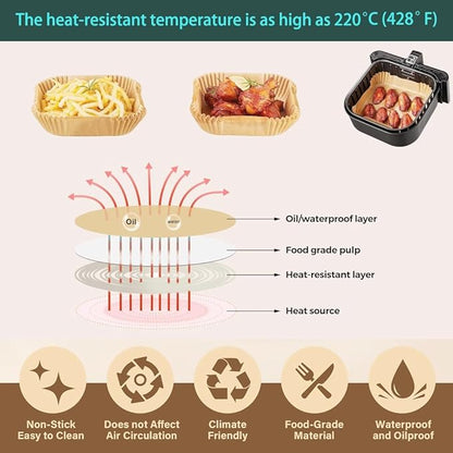 parchment paper for air fryer, 6.3inch square air fryer liners disposable,125PCS Non-stick parchment paper sheets for 3-5QT airfryer liners, Baking, Roasting Microwave