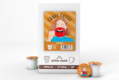 Crave Beverages Flavored Coffee Pods Compatible with 2.0 K-Cup Brewers, Caramel, 40 Count