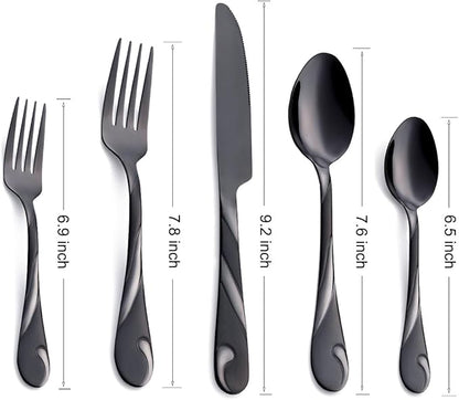 Black Silverware Set for 6, 30-Piece Stainless Steel Flatware Set, Shiny Black Metal Cutlery Set, Include Fork, Knife and Spoon Set, Dishwasher Safe
