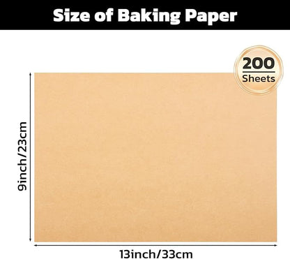 Beasea Parchment Paper Sheets for Baking, 200pcs 9x13 Inch Unbleached Precut Nonstick Heavy Duty Natural Parchment Baking Paper Sheets for Air Fryer Cooking, Grilling, Frying and Steaming