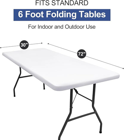 homing Rectangle Table Cloth Cover, Waterproof Polyester Elastic Fitted Tablecloth, Fits for 6 Foot Folding Tables, Washable Table Protector for Picnic, Camping, Outdoor (White, 30" x 72")