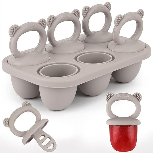 Sakolla Baby Popsicle Molds Mini 6-Cavity Silicone Ice Pop Mold with Sticks Breastmilk Popsicle Molds for Teething Relief Toddler Popsicle Mold for Ice Cream Frozen Yogurt and Fruit Juice (Grey)