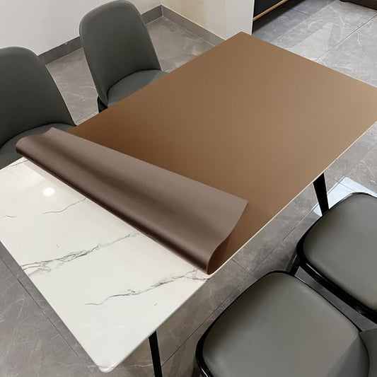 Leather Table Pad,1.8mm Thick,40x66 Inch,Dining Table Pad,Table Pads for Dining Room Table Rectangular,Table Protector for Dining Room Table(Mud Color+Champagne Gold,40x66)