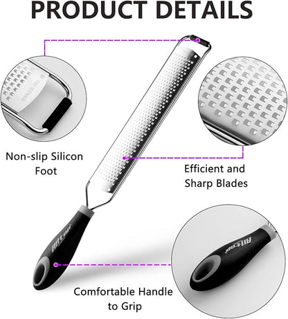 ALLTOP Lemon Zester, Hand-held Stainless Steel Food Grater,Pro Kitchen Tool for Cheese Parmesan Vegetable Ginger Garlic Nutmeg Citrus Lime Orange Chocolate Fruit - Fine Shredder