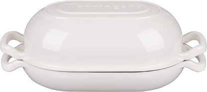 Enameled Cast Iron Sourdough Bread Oven, Dutch Oven, Loaf Cast Iron Bread Pan for Homemade Bread Baking, Meatloaf Pan with Lid, 5QT, White