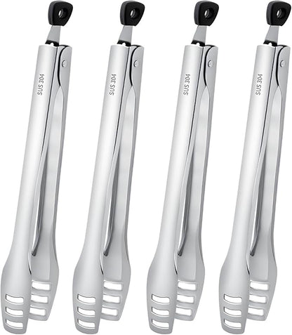 4 Pcs Stainless Steel Tongs for Cooking, Kitchen Food Serving, Buffet Party, 10.6 in/27 cm Locking Utensils with Hollow Head, Food-safe Material