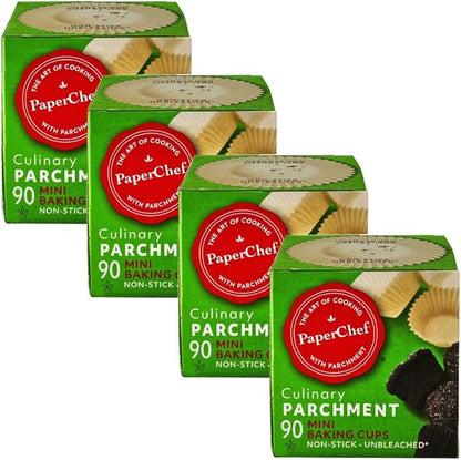 PaperChef – Mini Parchment Baking Cups – Easy Release, Non-Stick, Unbleached & Compostable – Perfect for Mini Muffins & Cupcakes – 90 Count - 4 Pack
