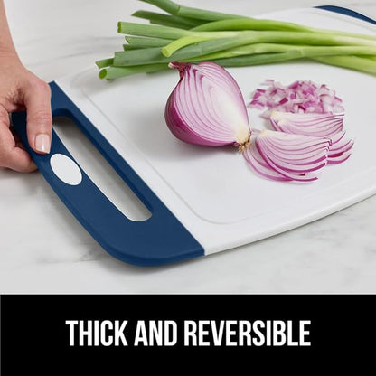 GORILLA GRIP BPA-Free Reversible Kitchen Cutting Board Set of 3, US Designed, Nonporous, Juice Grooves Catch Liquid, Slip Resistant Border, Dishwasher Safe Large Food Chopping Boards, Red Blue Green