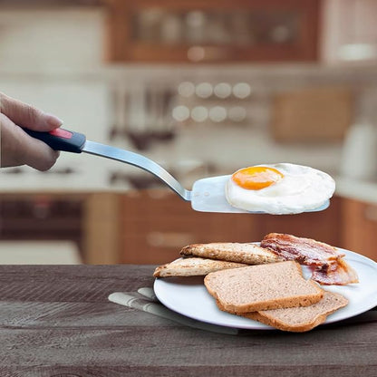 Stainless Steel Flexible Spatula Turner, VOVOLY Thin Metal Spatula for Cast Iron Skillet, Thin Blade and Heat Resistant Silicone Handle, Great for Egg, Cookie, Meat, Crep, Medium