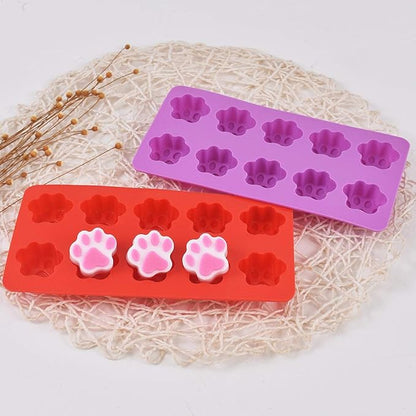Dog Paw Shaped Silicone Molds, 10 Cavity, Food Grade, for Chocolate, Candy, Cake, Pudding, Jelly. 4 Pcs