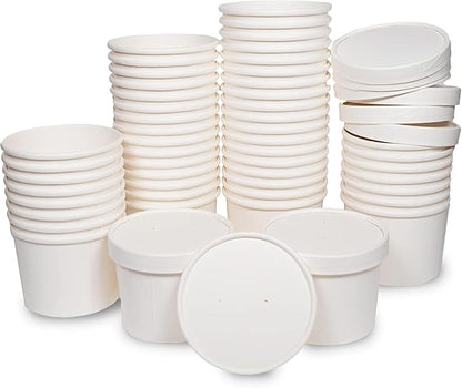 [250 Sets White Paper Food Containers With Vented Lids, To Go Hot Soup Bowls, Disposable Ice Cream Cups (8oz)