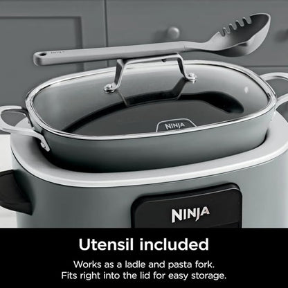 Ninja Foodi 8-in-1 Everyday Possible Cooker PRO 8.5-Quart Multi-Cooker with Glass Lid, Slow Coorker Integrated Spoon, and Non-Stick, Oven-Safe Pot,Sea Salt Grey