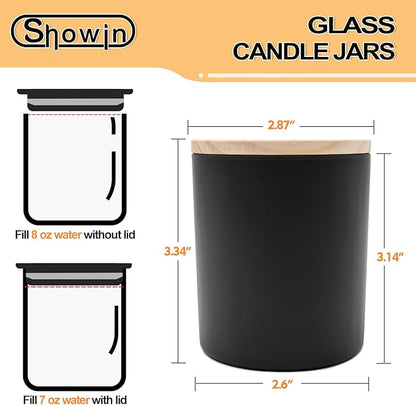 8 OZ Thick Candle Jars for Making Candles 15 Pcs, Black Empty Jars with Wood Lids for Candle Making, Sample Container,Matte Black