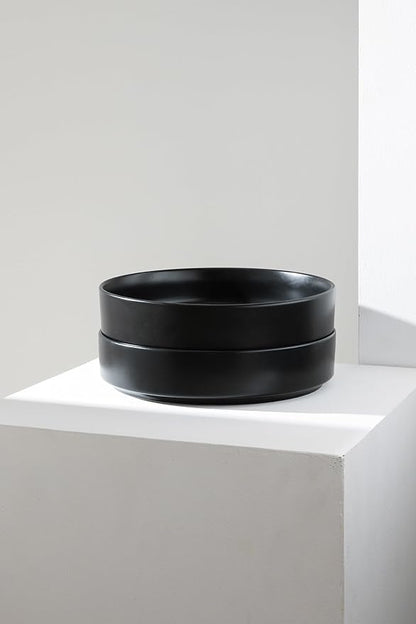 Stone Lain Celina Stoneware Bowl Set, 4-Piece Pasta Bowls for Kitchen, Ceramic Serving for Ramen, Fruit, Cereal, Dinner - Microwave & Dishwasher Safe, Black