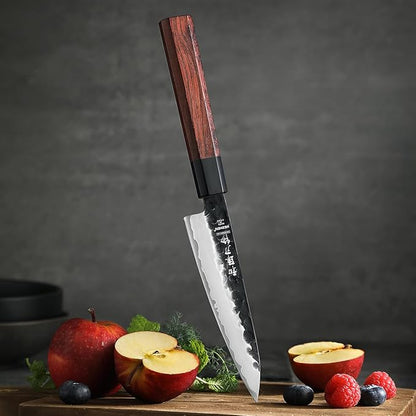 HEZHEN 5.3" Utility Knife, Clad Steel Composite Forging Steel Universal Knife, Petty Knife Paring Fruit Peeling,Japanese Style Kitchen Knife,Natural Wood Octagonal Handle