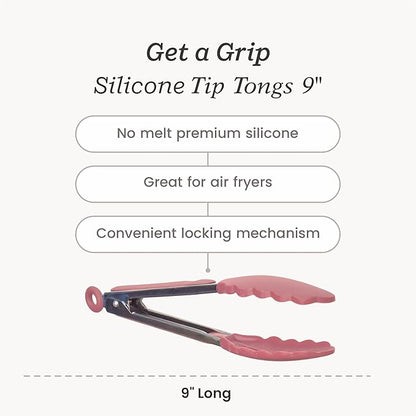 Starpack 'Get a Grip' Silicone Kitchen Tongs for Cooking 9 Inch - BBQ Silicone Tongs for Grill Heat Resistant to 600°F - Stainless Steel Utensils with Non Stick Rubber Tips for Serving Food