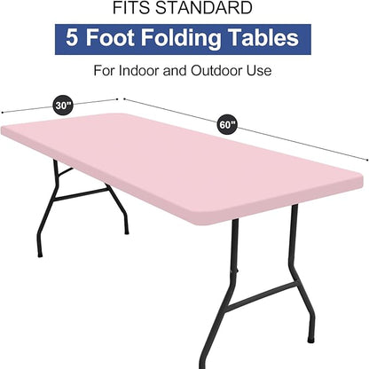 homing Rectangle Table Cloth Cover, Waterproof Polyester Elastic Fitted Tablecloth, Fits for 5 Foot Folding Tables, Washable Table Protector for Picnic, Camping, Outdoor (Pink, 30" x 60")
