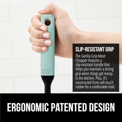 GORILLA GRIP Patented Heat Resistant Meat Chopper, Soft Handle, Nonstick Hamburger Smasher, Break Apart Food, Safe on All Cookware Ground Beef Grinder, Non Scratch Potato Masher Kitchen Tool, Mint
