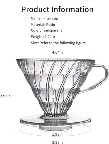 Pour Over Coffee Maker, Single Cup Coffee Dripper, Manual Porcelain Slow Brewing Accessories for Travel, Camping, Office, Home, Cafe, Coffee Gifts (Clear, Large)