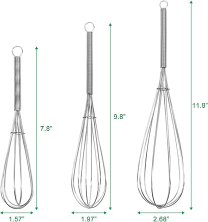 ForTomorrow Stainless Steel Whisk Set - 8"+10"+12" Thin Handle Wisk Balloon Wire Whisks Kitchen Tool for Cooking, Baking, Mixing Blending, Whisking, Beating, Stirring