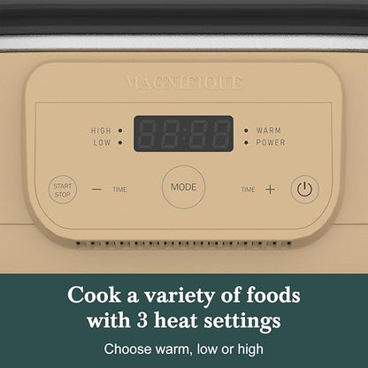 MAGNIFIQUE 6 Quart Programmable Slow Cooker Removable Healthy Nonstick Pot - Small Kitchen Appliance for Family Dinners - Serves 6+ People - Heat Settings: Keep Warm Brown Sugar