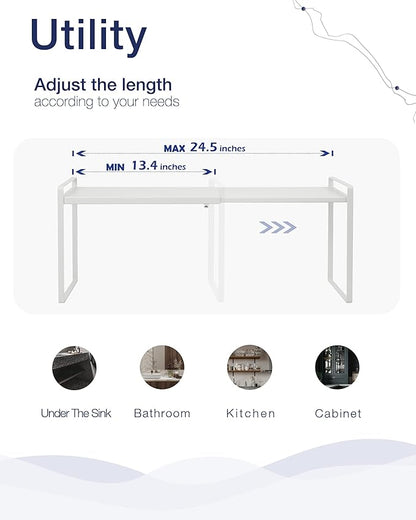 Nxconsu Expandable Cabinet Shelf Organizer Riser for Kitchen Pantry Cupboard Under Sink Countertop Home Storage Organization Rack Space Saver Freestanding Heavy Duty Nonslip Stackable White X Large