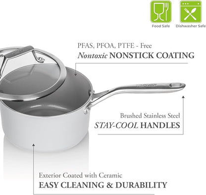 TECHEF - CeraTerra Collection, 2-quart Ceramic Nonstick Saucepan with Glass Lid (PTFE, PFAS, and PFOA Free), Made in Korea (2-quart)