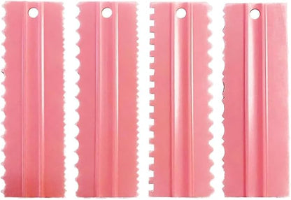 Cake Scrapers Set Pink Decorating Comb and Icing Smoother, Plastic Sawtooth Scraper Polisher Butter Mousse Cream Cake Edge DIY Tool -8 Design Textures (Pink)