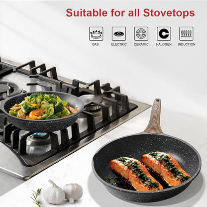 Caannasweis Nonstick Granite Frying Pan Skillet, Non Stick Omelette Fry Pans, Omelet Egg Pan, Stone Cookware Chef's Pan, Induction Compatible, PFOA Free (Gray, 12 Inch)