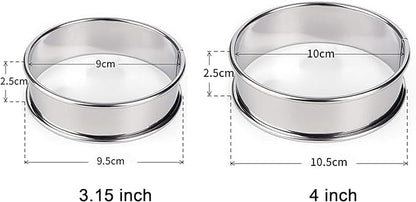 HLMOptimo English Muffin Rings, Stainless Steel Crumpet Rings, 6 Pcs Nonstick Metal Round Ring Molds with Silicone Oil Brush (4 inch 12 pcs)