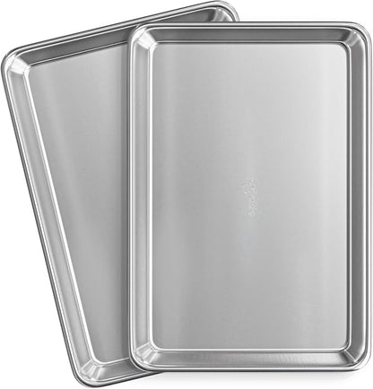 JoyTable Aluminum Baking Sheet Set, 2 Pack Sheet Pan, Commercial Quality Cookie Sheets for Baking or Roasting Non-Stick, 15 x 10 Inch Warp Resistant Aluminum Jelly Roll Baking Pan