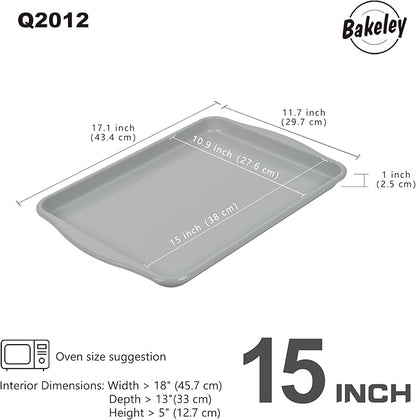 15-Inch Baking Sheet Pan, Non-Stick Jelly Roll Carbon Steel Naturally Slick Ceramic Coating Rimmed Cookie Sheet Pan for Oven Roasting Meat Bread - 15" x 10"