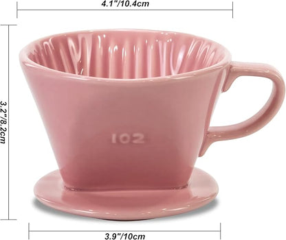 Pour Over Ceramic - Coffee Dripper Ceramic Coffee Maker with 3 Holes Flat Bottom, Porcelain Slow Filter Cone for Travel, Camping, Office, Home, Coffee Maker Brew
