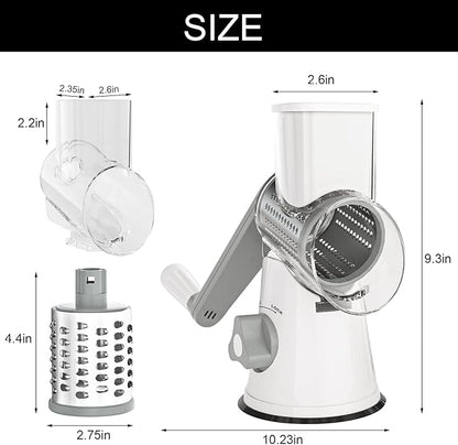 Cambom 5 in 1 Rotary Cheese Grater Hand Crank Cheese Shredder for Fresh Cheese, Vegetable, Nuts,Non-slip Suction Base, Five Blades, White